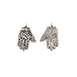925 Sterling Silver 21.50x13.00mm Pave Diamond Pendant, (Hamsa Shape).