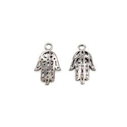 925 Sterling Silver Hands of Hamsa Shape Pave Diamond Pendant, (15.50x15.50mm).