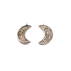 925 Sterling Silver 20.50x12.50x7.00mm Pave Diamond Charm-  Half Moon Shape.