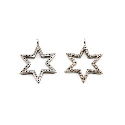 925 Sterling Silver Star  Shape- Pave Diamond Pendant With 17.00x22.00mm.