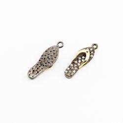 925 Sterling Silver 21.00x7.00mm Pave Diamond Charm In Slipper Shape.