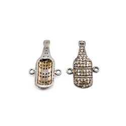 925 Sterling Silver Bottle Shape Pave Diamond Pendant, (23.00x14.00mm).