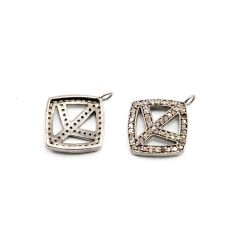 925 Sterling Silver 21.00x8.00mm Pave Diamond Pendant- Fancy Square Shape.