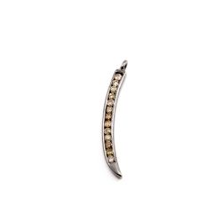 925 Sterling Silver 40.50x13.50mm Pave Diamond Pendant In Dagger Shape.
