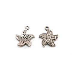 925 Sterling Silver StarFish  Shape Pave Diamond Pendant-  16.00x13.50mm.
