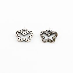 925 Sterling Silver Butter Fly Shape  10.50x12.50mm Pave Diamond Pendant.