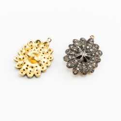 925 Sterling Silver 23.50x18.00mm Pave Diamond Pendant In Flower Shape.