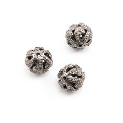925 Sterling Silver Round Ball Shape Pave Diamond Bead-  10.00x10.00mm.