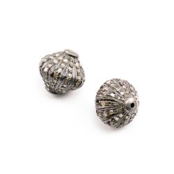 925 Sterling Silver Drum Shape 13.00mm Pave Diamond Bead.