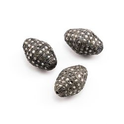 925 Sterling Silver 17.00x11.00mm Pave Diamond Bead-  Drum Shape.