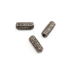 925 Sterling Silver  14.50x5.50mm Pave Diamond Bead, (Tube Shape).