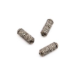 925 Sterling Silver Tube  Shape Pave Diamond Bead, (16.00x6.00mm).