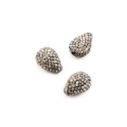 925 Sterling Silver Pave Diamonds Bead, Pear Shape- 11.50x8.50x6.50mm, Black/ White Rhodium Plating. Sold By 1 Pcs, F-1114