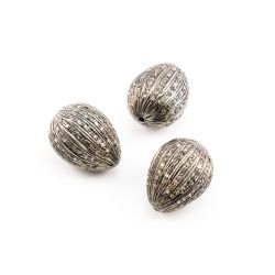 925 Sterling Silver Pave Diamonds Bead, Drop Shape- 17.50x12.50mm, Black/ White Rhodium Plating. Sold By 1 Pcs, F-1120