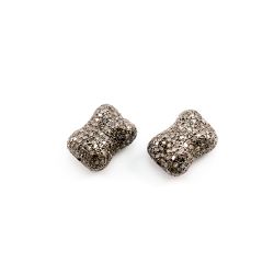 925 Sterling Silver Pave Diamonds Bead, Nugget Shape- 14.50x10.50x7.50mm, Black/ White Rhodium Plating. Sold By 1 Pcs, F-1126