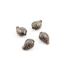 925 Sterling Silver Pave Diamonds Bead, Fancy Shape-11.00x8.00x6.00mm, Black/ White Rhodium Plating. Sold By 1 Pcs, F-1136
