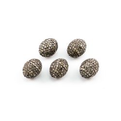 925 Sterling Silver Pave Diamonds Bead, Oval Shape- 13.00x10.00mm, Black/ White Rhodium Plating. Sold By 1 Pcs, F-1140