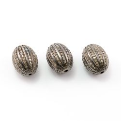925 Sterling Silver Pave Diamonds Bead, Oval Shape- 19.00x15.00mm, Black Rhodium Plating. Sold By 1 Pcs, F-1149