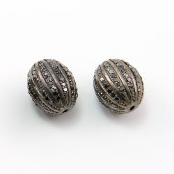 925 Sterling Silver Pave Diamonds Bead, Oval Shape- 19.00x15.00mm, Black Rhodium Plating. Sold By 1 Pcs, F-1150