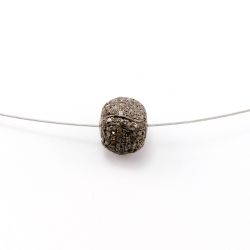 925 Sterling Silver Pave Diamonds Bead, Roundel Shape- 11.50x10.50mm, Black Rhodium Plating. Sold By 1 Pcs, F-1153