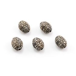 925 Sterling Silver Pave Diamonds Bead, Drum Shape- 10.00x8.00mm, Black Rhodium Plating. Sold By 1 Pcs, F-1157