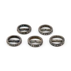 925 Sterling Silver Pave Diamonds Bead, Wheel Shape- 14.00x2.50mm, Black Rhodium Plating. Sold By 1 Pcs, F-1158