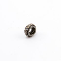 925 Sterling Silver Pave Diamonds Bead, Wheel Shape- 12.00x1.50mm, Black Rhodium Plating. Sold By 1 Pcs, F-1165