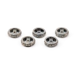 925 Sterling Silver Pave Diamonds Bead, Wheel Shape- 9.00x3.00mm, Black/White Rhodium Plating. Sold By 1 Pcs, F-1166