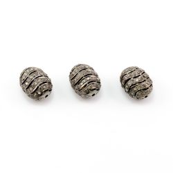 925 Sterling Silver Pave Diamonds Bead, Oval Shape- 14.00x11.00x9.50mm, Black Rhodium Plating. Sold By 1 Pcs, F-1177