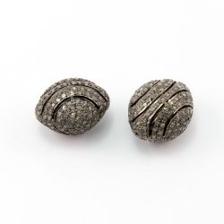 925 Sterling Silver Pave Diamonds Bead, Marquise Shape- 18.00x15.00x13.50mm, Black Rhodium Plating. Sold By 1 Pcs, F-1183