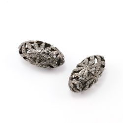 925 Sterling Silver Pave Diamonds Bead, Oval Shape- 22.00x11.50mm, Black Rhodium Plating. Sold By 1 Pcs, F-1184