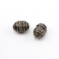 925 Sterling Silver Pave Diamonds Bead, Oval Shape- 15.50x11.00mm, Black /White Rhodium Plating. Sold By 1 Pcs, F-1192