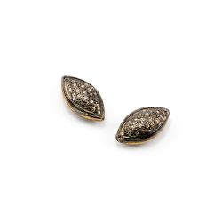 925 Sterling Silver Pave Diamonds Bead, Marquise Shape- 12.50x7.00x5.00mm, Gold And Black Rhodium Plating. Sold By 1 Pcs, F-1198