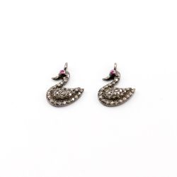 925 Sterling Silver Pave Diamonds Pendant, Swan Shape- 14.50x11.50mm, Black Rhodium Plating. Sold By 1 Pcs, F-1208
