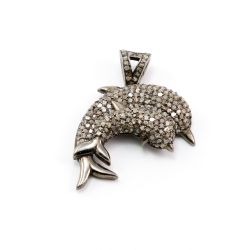 925 Sterling Silver Pave Diamonds Pendant, Dolphin Shape- 26.00x13.00mm, Black Rhodium Plating. Sold By 1 Pcs, F-1213