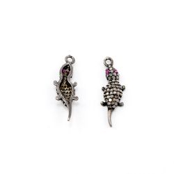 925 Sterling Silver Pave Diamonds Pendant, Lizard Shape- 24.00x7.50mm, Black Rhodium Plating. Sold By 1 Pcs, F-1214