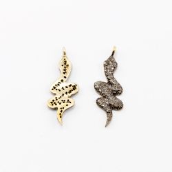 925 Sterling Silver Pave Diamonds Pendant, Snake Shape- 28.00x9.50mm, Gold And Black Rhodium Plating. Sold By 1 Pcs, F-1220
