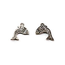 925 Sterling Silver Pave Diamonds Pendant, Fish Shape- 16.00x11.00mm, Black /White Rhodium Plating. Sold By 1 Pcs, F-1222