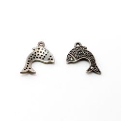 925 Sterling Silver Pave Diamonds Pendant, Fish Shape- 16.00x11.00mm, Black /White Rhodium Plating. Sold By 1 Pcs, F-1223