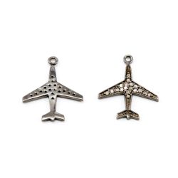 925 Sterling Silver Pave Diamonds Pendant, Plane Shape- 20.50x17.00mm, Black /White Rhodium Plating. Sold By 1 Pcs, F-1230