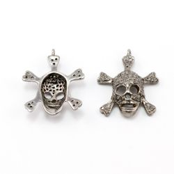 925 Sterling Silver Pave Diamonds Pendant, Skull Shape-25.50x21.00mm, Black/White Rhodium Plating. Sold By 1 Pcs, F-1234