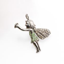 925 Sterling Silver Pave Diamonds Pendant With Tsavorite Stone, Angel Shape-34.00x28.00mm, Black Rhodium Plating. Sold By 1 Pcs, F-1235