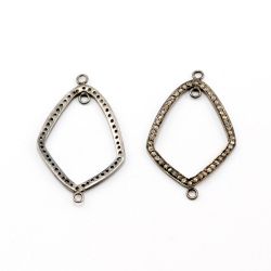 925 Sterling Silver Pave Diamond Connector, Kite Link Shape-35.00x20.00mm, Black Rhodium Plating. Sold By 1 Pcs, F-1241