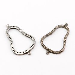 925 Sterling Silver Pave Diamond Connector, Link Squash Shape-35.00x22.00mm, Black Rhodium Plating. Sold By 1 Pcs, F-1243