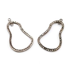 925 Sterling Silver Pave Diamond Connector, Link Squash Shape-36.00x21.50mm, Black Rhodium Plating. Sold By 1 Pcs, F-1244