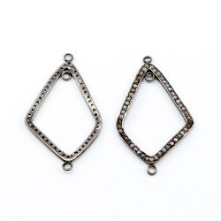 925 Sterling Silver Pave Diamond Connector, Link Shape-37.50x22.00mm, Black Rhodium Plating. Sold By 1 Pcs, F-1245