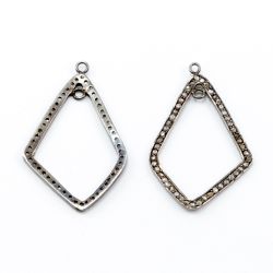 925 Sterling Silver Pave Diamond Connector, Link Kite Shape-34.50x22.00mm, Black Rhodium Plating. Sold By 1 Pcs, F-1248