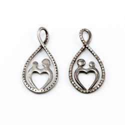 925 Sterling Silver Pave Diamond Pendant , Fancy Link Pendant Shape-29.00x15.00mm, Black Rhodium Plating. Sold By 1 Pcs, F-1249