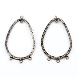 925 Sterling Silver Pave Diamond Connector, Link Shape-45.00x26.00mm, Black/White Rhodium Plating. Sold By 1 Pcs, F-1258