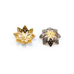 925 Sterling Silver Pave Diamond Bead, Flower Cap Shape-11.00x4.00mm, Gold And Black Rhodium Plating. Sold By 1 Pcs, F-1260